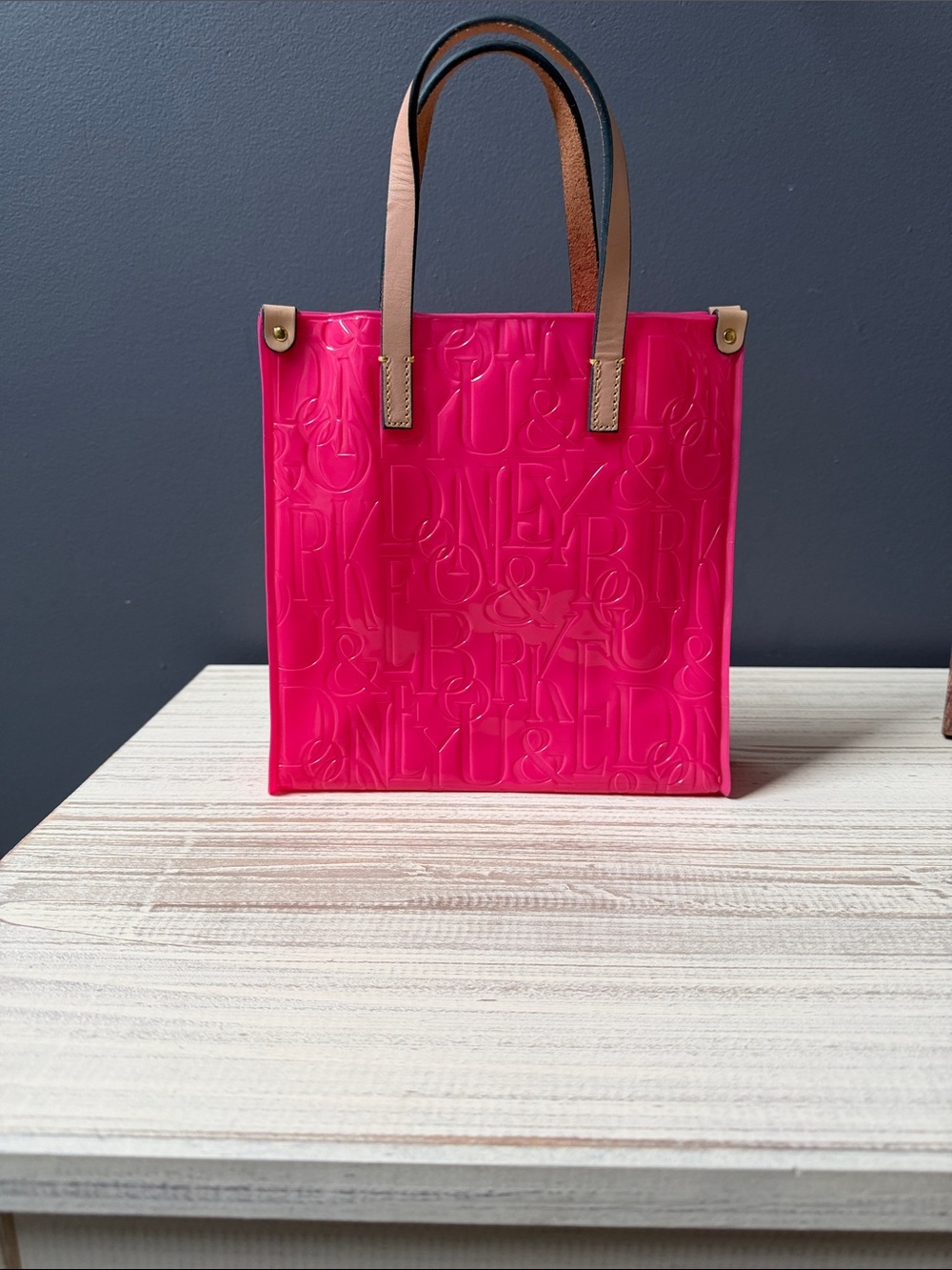 Dooney & Bourke Hot Pink Embossed Tote with Tan Handles